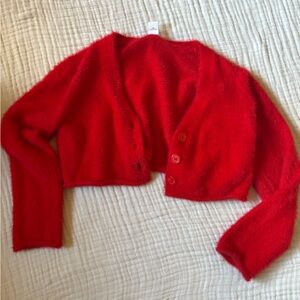 Girls Mohair Style Fuzzy Red Cardigan Bolero Cover Up